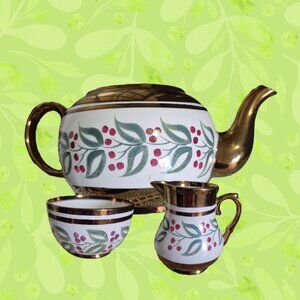 WADE Porcelain Tea Set MCM Vintage Bronze Red Green & White